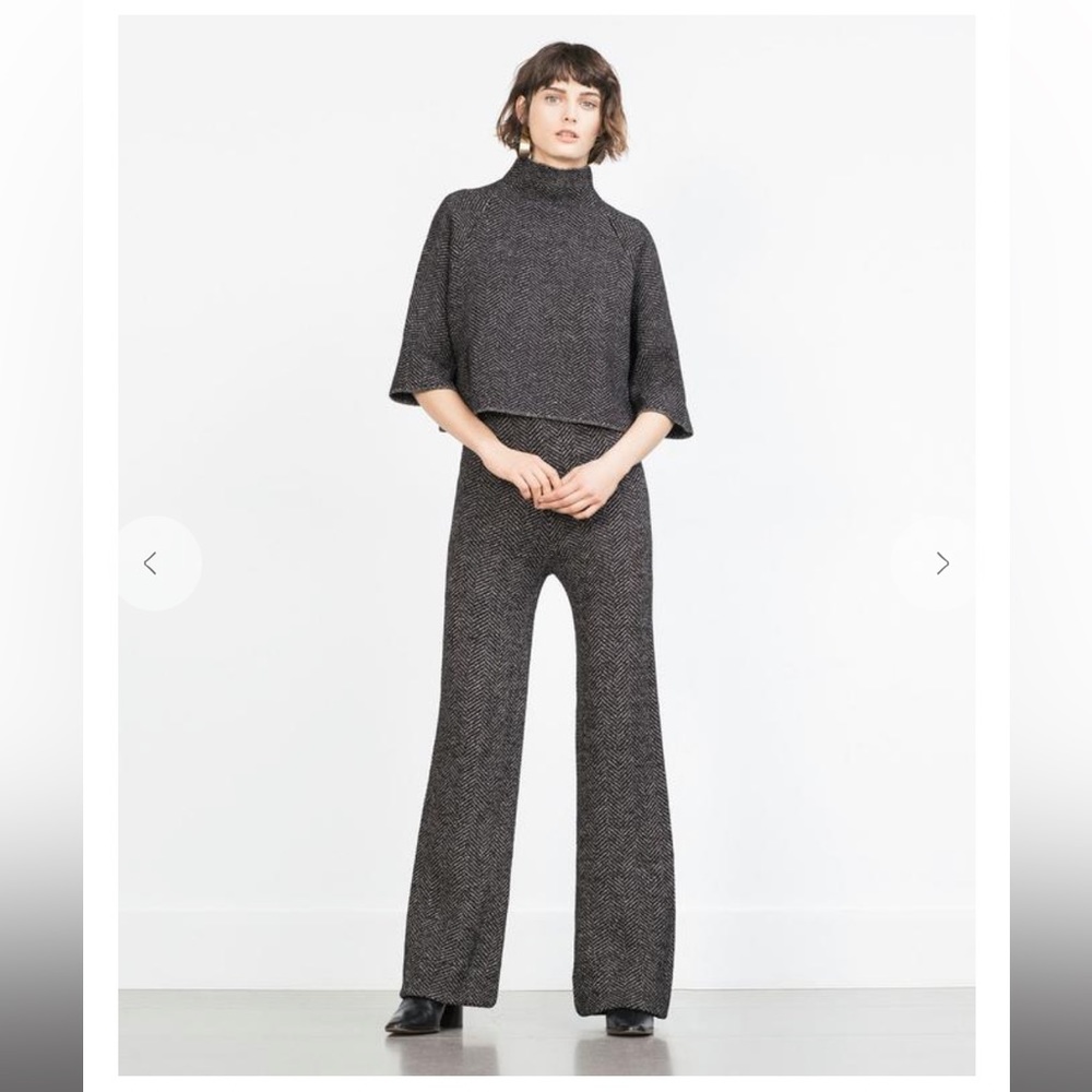 Zara Wide Leg Herringbone Trousers S